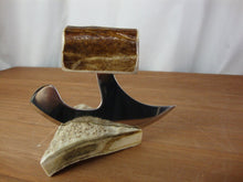 Load image into Gallery viewer, Alaska Legend Ulu Utility Knife Cutting Tool with Antler Dark Brown Rectangle Handle with Cream Triangle Base