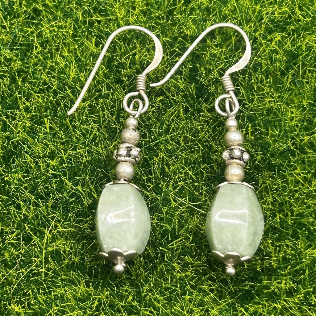 Earrings, Sterling Silver, Jade Drop – Standpipe Antiques