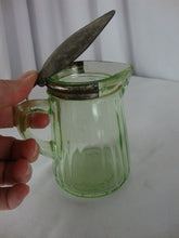 Load image into Gallery viewer, Vintage Vaseline Uranium Glass Syrup Dispenser with Metal Flip Lid