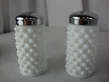 Load image into Gallery viewer, Vintage Fenton Milk Glass Hobnail Salt and Pepper Shaker Set with Metal Lids