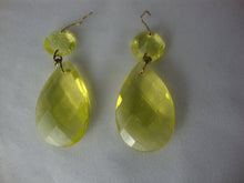Load image into Gallery viewer, Vintage Vaseline Uranium Glass Teardrop with Octagonal Top Crystal Set of 2