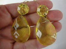 Load image into Gallery viewer, Vintage Vaseline Uranium Glass Teardrop with Octagonal Top Crystal Set of 2