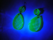 Load image into Gallery viewer, Vintage Vaseline Uranium Glass Teardrop with Octagonal Top Crystal Set of 2