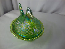 Load image into Gallery viewer, 1970s Indiana Glass Carnival Lime Green Glass Beaded Trim Hen on Nest