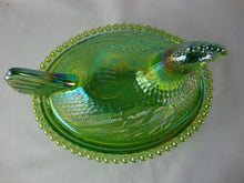 Load image into Gallery viewer, 1970s Indiana Glass Carnival Lime Green Glass Beaded Trim Hen on Nest