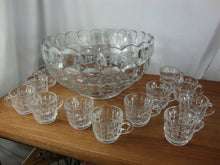 Load image into Gallery viewer, Vintage Tiffin Franciscan Square Diamond Clear Glass Punch Bowl and 12 Cups Set