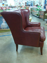 Load image into Gallery viewer, DeCoro Burgundy Red Leather Wingback Metal Nailhead Trim