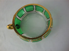 Load image into Gallery viewer, Antique Moser Glass Cabochon Green Bohemian Handled Nappy Bowl