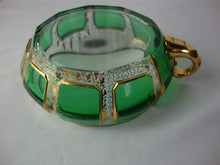 Load image into Gallery viewer, Antique Moser Glass Cabochon Green Bohemian Handled Nappy Bowl