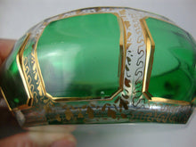Load image into Gallery viewer, Antique Moser Glass Cabochon Green Bohemian Handled Nappy Bowl