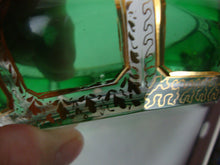 Load image into Gallery viewer, Antique Moser Glass Cabochon Green Bohemian Handled Nappy Bowl