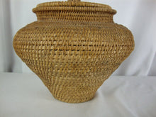 Load image into Gallery viewer, Vintage Handmade Woven Bulbous Basket Angled Top with Lid