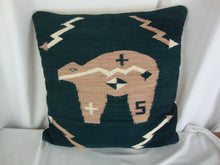 Load image into Gallery viewer, Hand Loomed Mexico Mohair Animal Dark Green Peach Accent Pillow