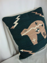 Load image into Gallery viewer, Hand Loomed Mexico Mohair Animal Dark Green Peach Accent Pillow