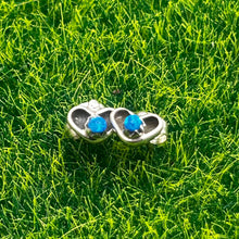 Load image into Gallery viewer, Earrings, Sterling Silver, Opal Hearts, Native American, Cyrus Lutse