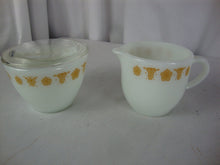 Load image into Gallery viewer, Vintage Pyrex Butterfly Gold Creamer and Sugar with Lid Set