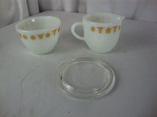 Load image into Gallery viewer, Vintage Pyrex Butterfly Gold Creamer and Sugar with Lid Set