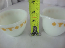 Load image into Gallery viewer, Vintage Pyrex Butterfly Gold Creamer and Sugar with Lid Set