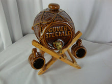 Load image into Gallery viewer, Vintage Cuvee Speciale Brown Ceramic Barrel Decanter with Stopper and Two Mini Handled Mugs