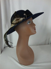 Load image into Gallery viewer, Vintage Geiger Austria Women's Blue Wool Felt Dress Hat with Feather Fascinator