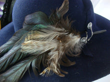 Load image into Gallery viewer, Vintage Geiger Austria Women's Blue Wool Felt Dress Hat with Feather Fascinator
