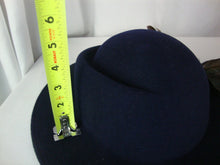 Load image into Gallery viewer, Vintage Geiger Austria Women's Blue Wool Felt Dress Hat with Feather Fascinator