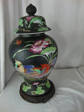 Load image into Gallery viewer, Vintage King's Fine China Large Porcelain Ginger Jar with Lid and Dark Wood Base
