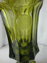 Load image into Gallery viewer, Vintage Fostoria Glass Coin Dot Olive Green Glass Footed Dish with Lid