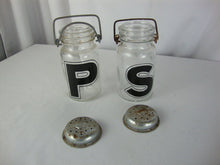 Load image into Gallery viewer, Vintage Wheaton Glass Country Salt & Pepper Shakers with Metal Lids Wire Bale Top Set