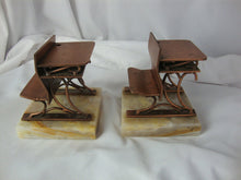 Load image into Gallery viewer, Vintage C Jere Signed Metal Student Desk on Onyx Base Bookend Pair