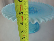 Load image into Gallery viewer, Vintage Fenton Aqua Blue Opalescent Hobnail Cake Plate With Crimped Edges