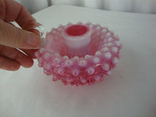 Load image into Gallery viewer, Vintage Fenton Cranberry Opalescent Hobnail Candle Holder with Clear Glass Finger Loop