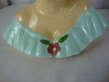 Load image into Gallery viewer, 1940s Shawnee USA Aqua Pink Lady Head Vase Wall Pocket
