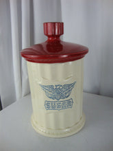 Load image into Gallery viewer, Vintage Unmarked Sugar with Eagle Cream Ceramic Kitchen Canister with Red Lid