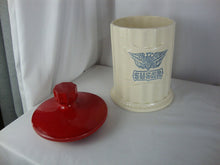 Load image into Gallery viewer, Vintage Unmarked Sugar with Eagle Cream Ceramic Kitchen Canister with Red Lid