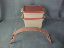Load image into Gallery viewer, Vintage Tupperware Mauve Double Stackable Plastic Lunchbox with Handle Strap Set