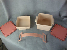 Load image into Gallery viewer, Vintage Tupperware Mauve Double Stackable Plastic Lunchbox with Handle Strap Set
