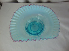 Load image into Gallery viewer, Jefferson Glass Compote Optic Block Bowl Opalescent Blue With Cranberry Frit Edge