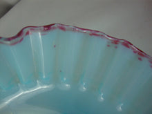 Load image into Gallery viewer, Jefferson Glass Compote Optic Block Bowl Opalescent Blue With Cranberry Frit Edge
