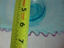 Load image into Gallery viewer, Jefferson Glass Compote Optic Block Bowl Opalescent Blue With Cranberry Frit Edge