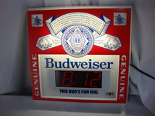 Load image into Gallery viewer, 1986 Anheuser Budweiser Electric Lighted with Digital Clock Wall Mount Beer Bar Sign