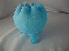 Load image into Gallery viewer, Vintage Fenton Glass Blue Satin Footed Grape Motif Small Rose Bowl