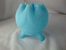 Load image into Gallery viewer, Vintage Fenton Glass Blue Satin Footed Grape Motif Small Rose Bowl