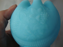 Load image into Gallery viewer, Vintage Fenton Glass Blue Satin Footed Grape Motif Small Rose Bowl
