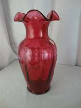 Load image into Gallery viewer, Vintage Fenton Cranberry Glass Handpainted Girl on Bike Scene Numbered Vase