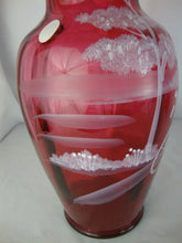 Load image into Gallery viewer, Vintage Fenton Cranberry Glass Handpainted Girl on Bike Scene Numbered Vase