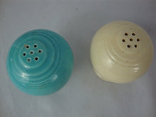 Load image into Gallery viewer, Vintage Fiesta Ware Turquoise and Old Ivory Ceramic Salt Pepper Shaker Set