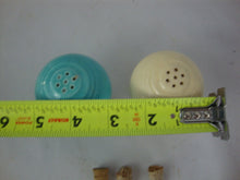 Load image into Gallery viewer, Vintage Fiesta Ware Turquoise and Old Ivory Ceramic Salt Pepper Shaker Set