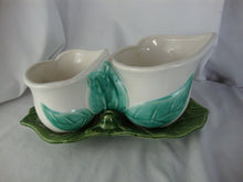 Load image into Gallery viewer, Vintage Morton Pottery Double Calla Lily Planter Flower Pot with Attached Saucer and Frog