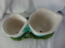 Load image into Gallery viewer, Vintage Morton Pottery Double Calla Lily Planter Flower Pot with Attached Saucer and Frog